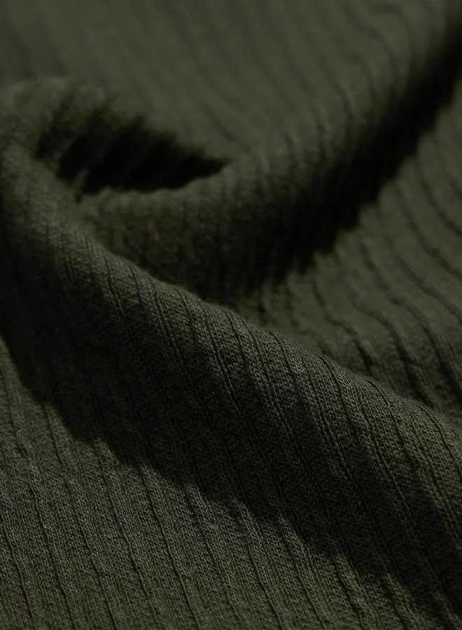 The Souled Store  Men Olive Green Ribbed Round Neck T-Shirt for Men | Best Price UAE