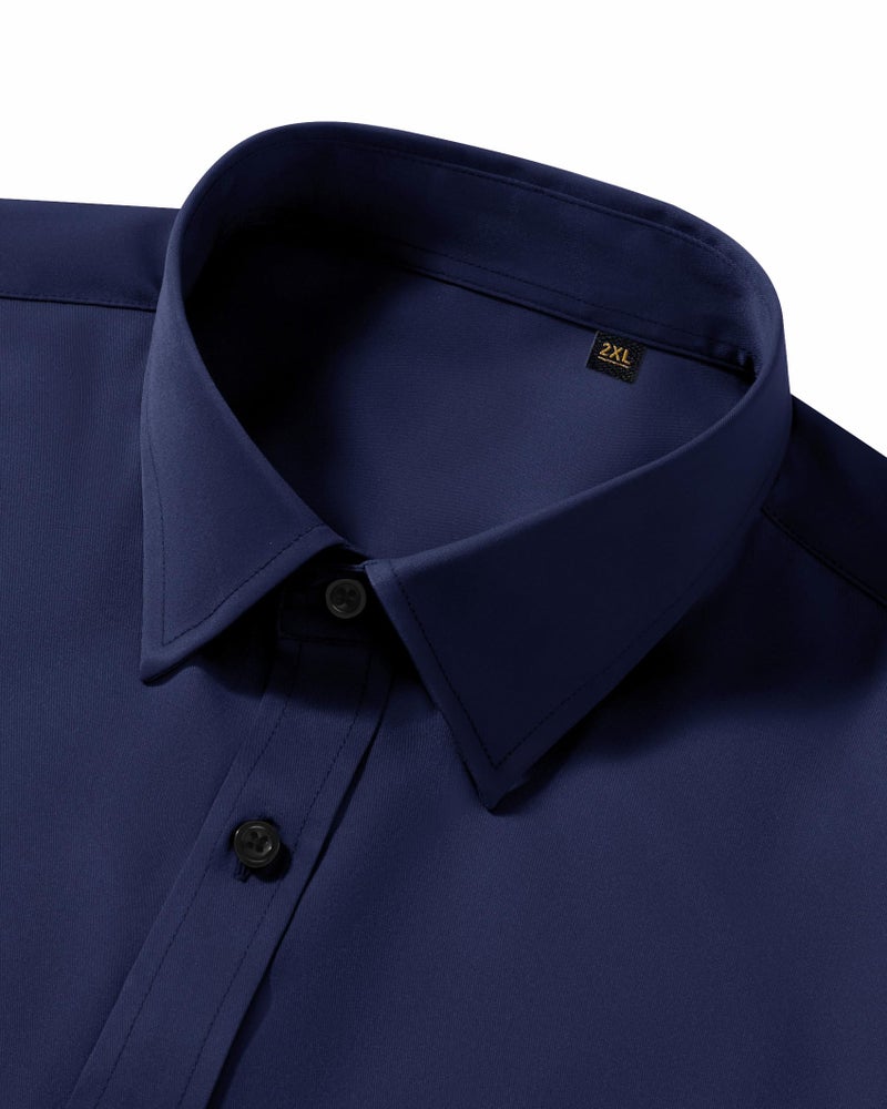 Lusead Navy Blue Dress Shirt Men Stretch Long Sleeve Wrinkle Free Business Wedding Soiree Party Slim Fit Button Down Shirts - Image 3