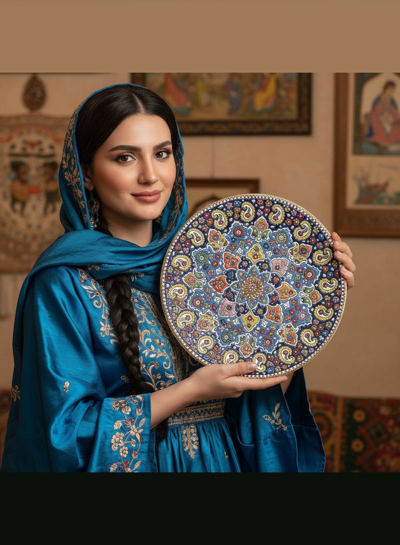 Handmade Persian Minakari Decorative Plate – Traditional Shiraz Floral Art, Hand-Painted Ceramic - Image 5