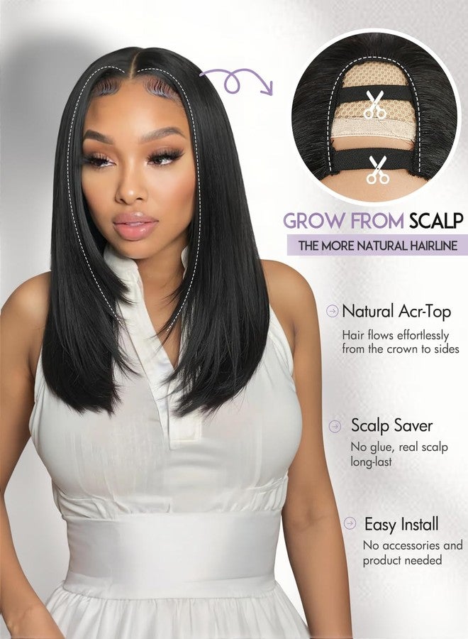 Quantum Love Yaki Straight Layered U Part Wig V Part Bob Half Wigs for Black Women Short Black Glueless Natural Looking Heat Resistant Synthetic Hair Replacement Wig - Image 4