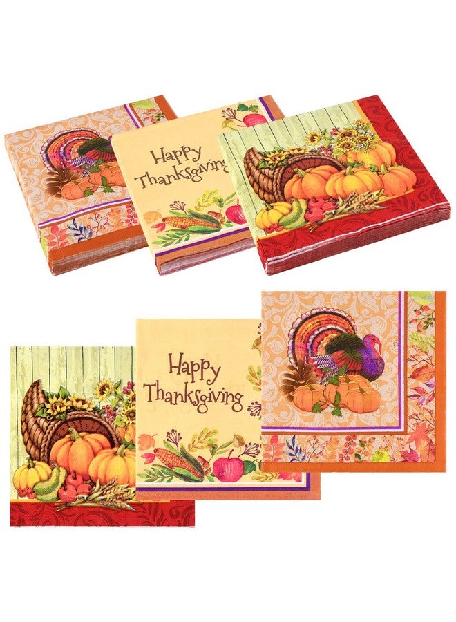 ASTARON 60 Pack Thanksgiving Napkins 13"× 13" Disposable Paper Cocktail Napkins for Thanksgiving Party Supplies, 3 Designs Thanksgiving Themed Paper Napkins - Image 1