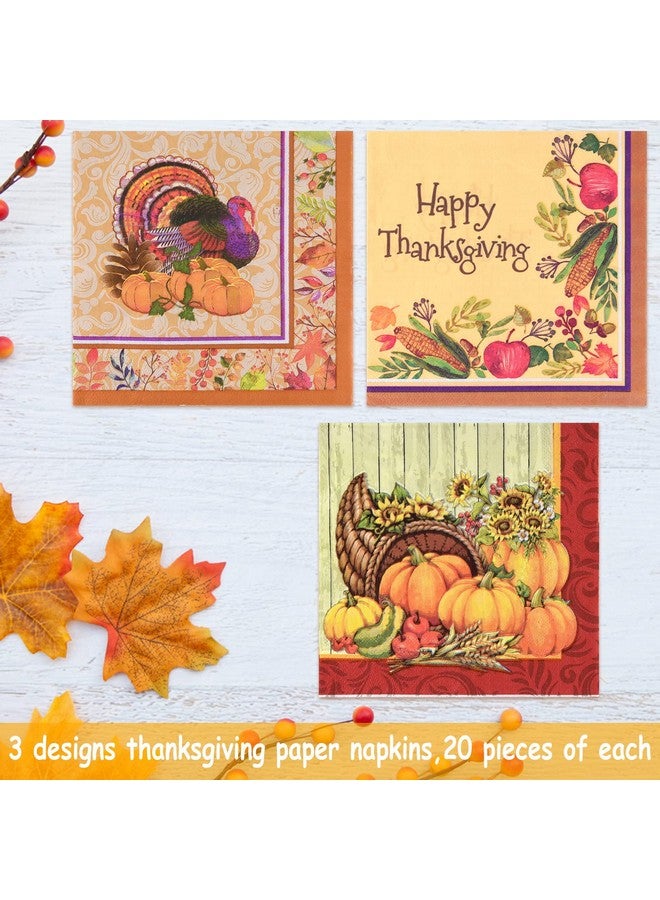 ASTARON 60 Pack Thanksgiving Napkins 13"× 13" Disposable Paper Cocktail Napkins for Thanksgiving Party Supplies, 3 Designs Thanksgiving Themed Paper Napkins - Image 2
