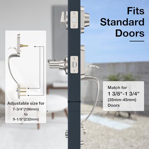 Brightify Satin Nickel Front Door Lock Set, Entry Door Handle Set with Deadbolt, Exterior Door Handle with Lock Lever and Single Cylinder, Reversible for Right & Left - Image 4