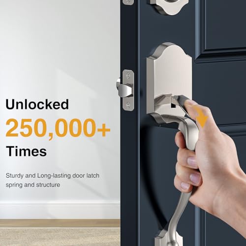 Brightify Satin Nickel Front Door Lock Set, Entry Door Handle Set with Deadbolt, Exterior Door Handle with Lock Lever and Single Cylinder, Reversible for Right & Left - Image 2