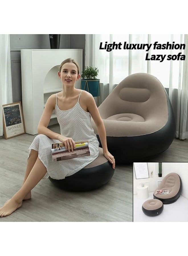 Inflatable Sofa Lounger with Air Pump, Blow Up Chair with Footrest for Indoor & Outdoor Use, 116x98x83cm Air Couch for Gaming, Camping, or Relaxing, Portable Lazy Furniture in Grey - Image 3