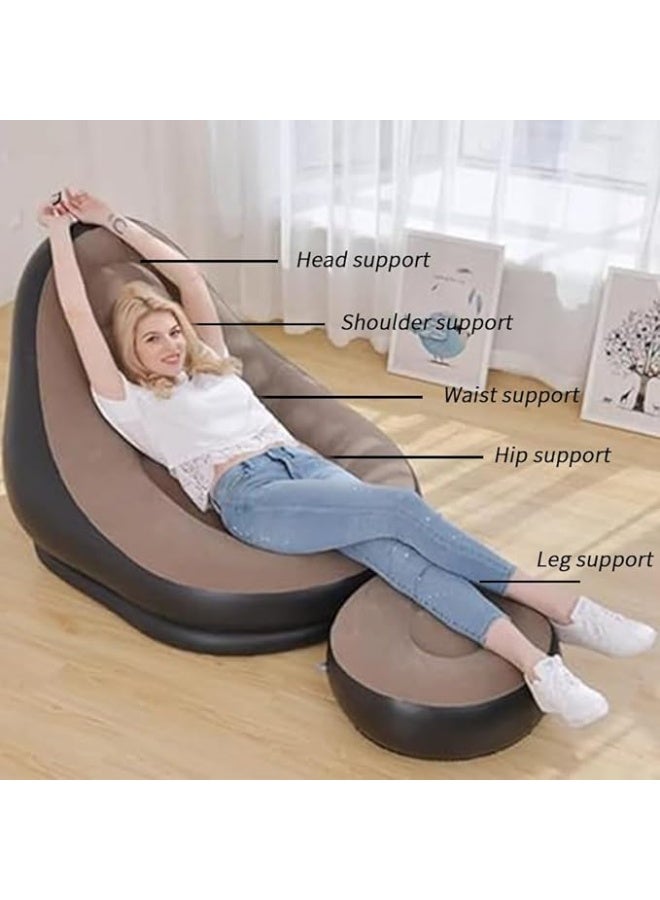 Inflatable Sofa Lounger with Air Pump, Blow Up Chair with Footrest for Indoor & Outdoor Use, 116x98x83cm Air Couch for Gaming, Camping, or Relaxing, Portable Lazy Furniture in Grey - Image 2