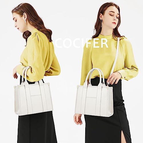 COCIFER The Tote Bag Crossbody Purses for Women Shoulder Bag Handbags PU Leather Top Handle Bags with zipper (White) - Image 2