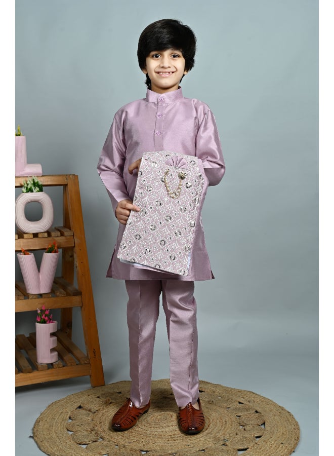 بي تي ديزايز طقم كورتا بيجاما قطن حرير باللون اللافندر للأولاد - Image 4