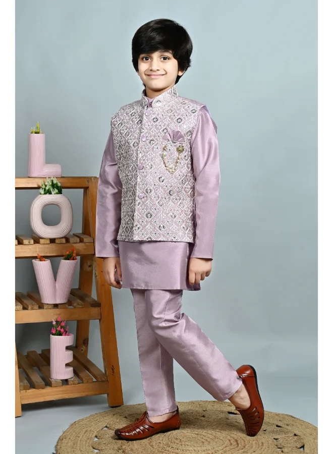 BT DEZINES Lavender Cotton Silk Kurta Pyjama Set for Boys