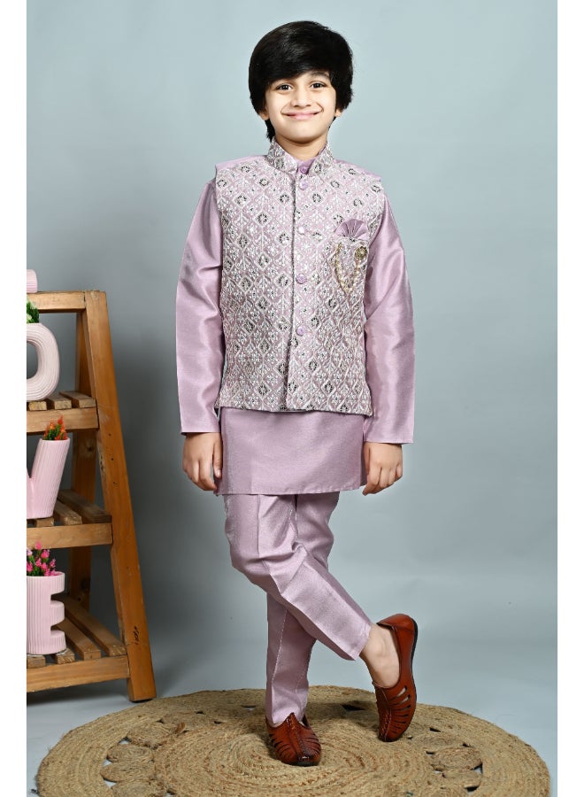 بي تي ديزايز طقم كورتا بيجاما قطن حرير باللون اللافندر للأولاد - Image 1