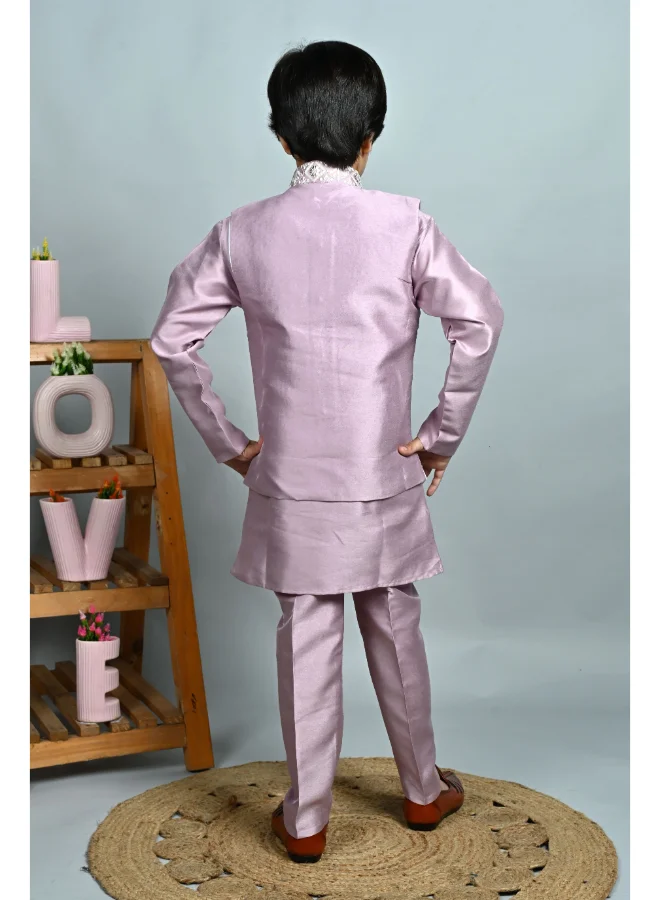 BT DEZINES Lavender Cotton Silk Kurta Pyjama Set for Boys