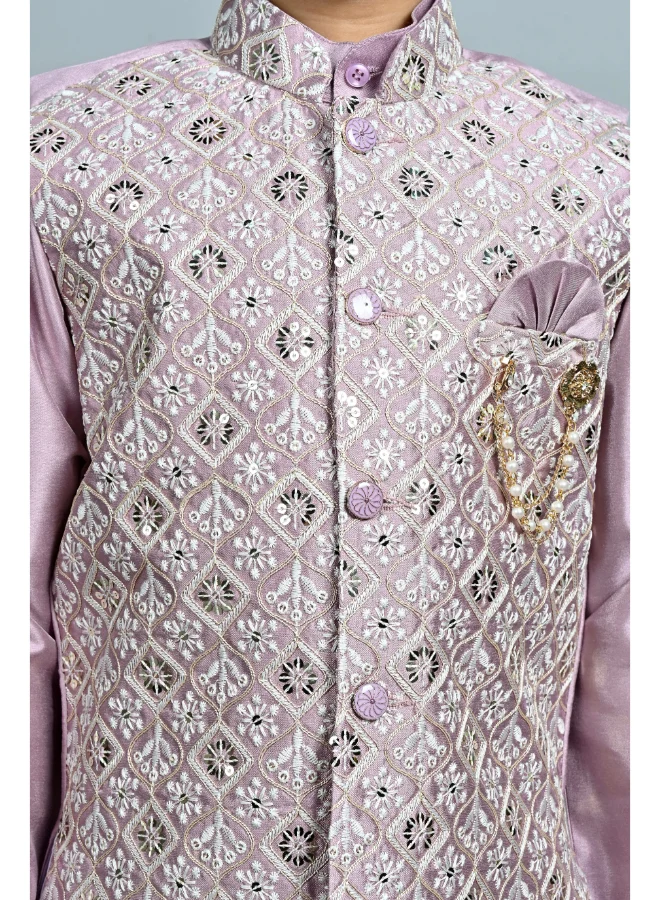 BT DEZINES Lavender Cotton Silk Kurta Pyjama Set for Boys
