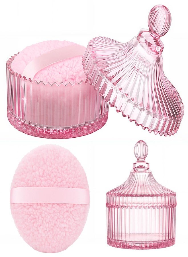 Ferrochef Extra Large Body Powder Puff and Container, 5.5'' Crystal Container with 5.3'' Oversize Dust Powder Puff Washable Reusable Face Body Glitter Wet Dry Makeup for Women(Pink) - Image 1