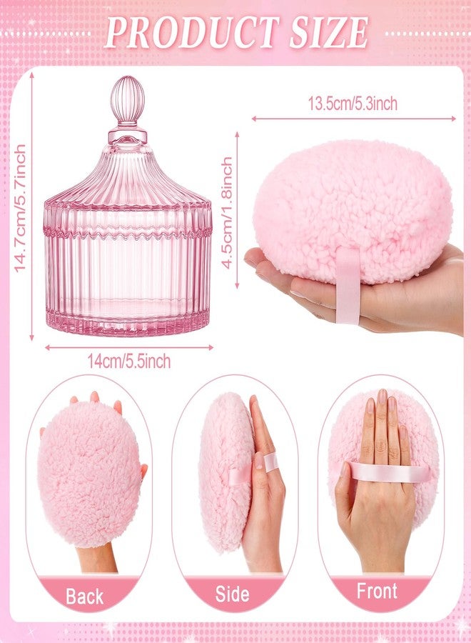 Ferrochef Extra Large Body Powder Puff and Container, 5.5'' Crystal Container with 5.3'' Oversize Dust Powder Puff Washable Reusable Face Body Glitter Wet Dry Makeup for Women(Pink) - Image 2