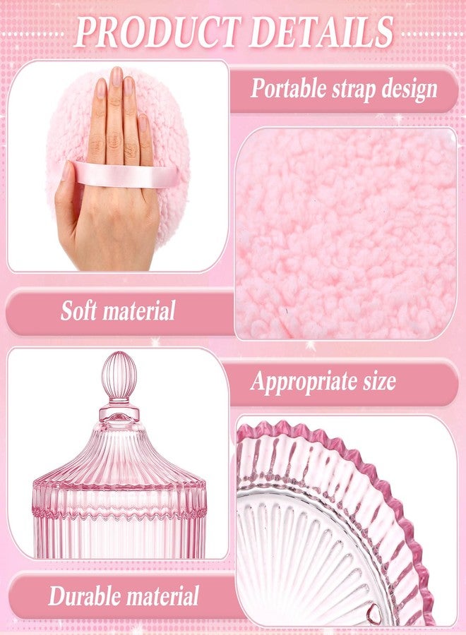 Ferrochef Extra Large Body Powder Puff and Container, 5.5'' Crystal Container with 5.3'' Oversize Dust Powder Puff Washable Reusable Face Body Glitter Wet Dry Makeup for Women(Pink) - Image 3