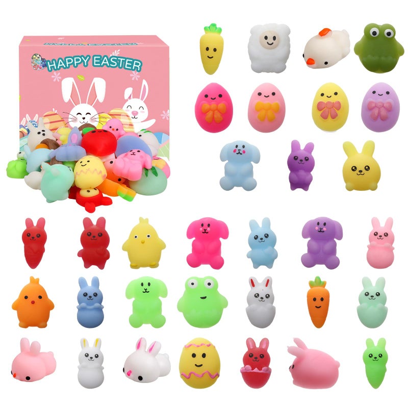 FauKait 32 PCS Easter Mochi Squishy Toys Stress Relief Squishies for Kids Boys Girls Toddlers Easter Basket Stuffers Egg Fillers Gifts Party Favors,Easter Basket Stuffers fillers with Storage Box - Image 1