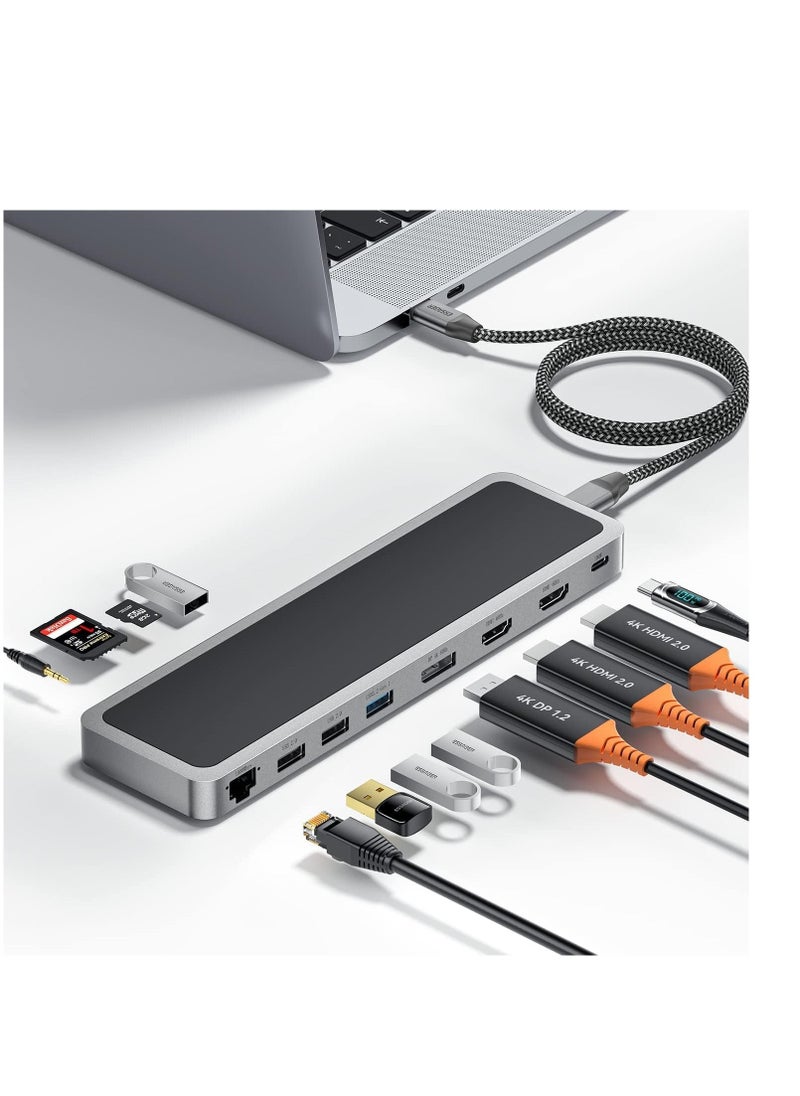 Generic USB C Hub, Triple Display USB C Laptop Docking Station, 12 in 1 USB C Dock with Dual HDMI, VGA, PD3.0, SD TF Card Slot, 4 USB Ports Dual Monitor Adapter Compatible for MacBook and Windows  - Image 1