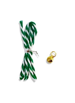Plush Dog Toy Twisted Stick Bell Rope Green and white rope 50cm + gold hanging ring bell