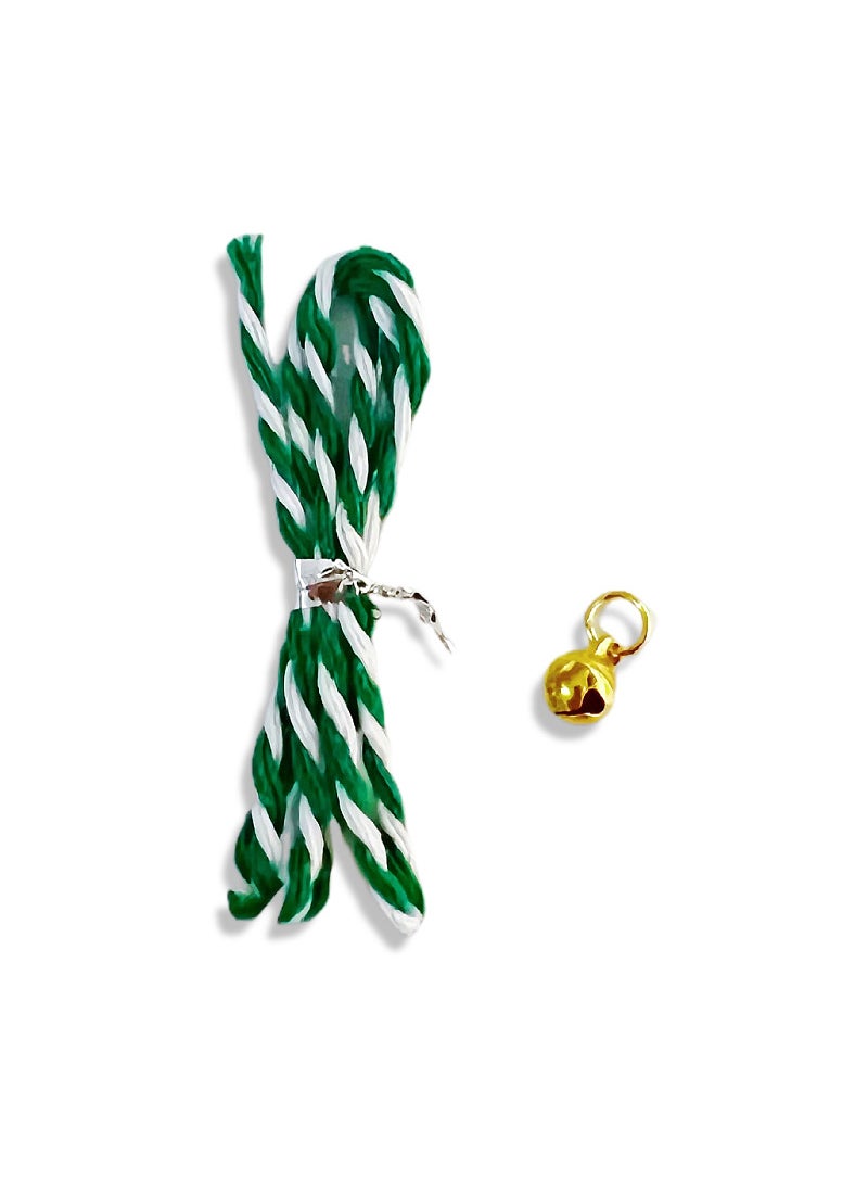 Generic - Plush Dog Toy Twisted Stick Bell Rope Green and white rope 50cm + gold hanging ring bell - Image 1