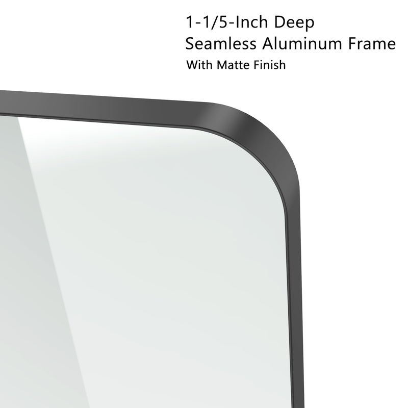 VocalStar Black Bathroom Mirror for Wall, 18 x 26 Inch Rounded Rectangle Metal Framed Bathroom Wall Vanity Mirror Farmhouse, 1/4-inch Shatterproof Glass | Ultra-Flush Hanging - Image 4