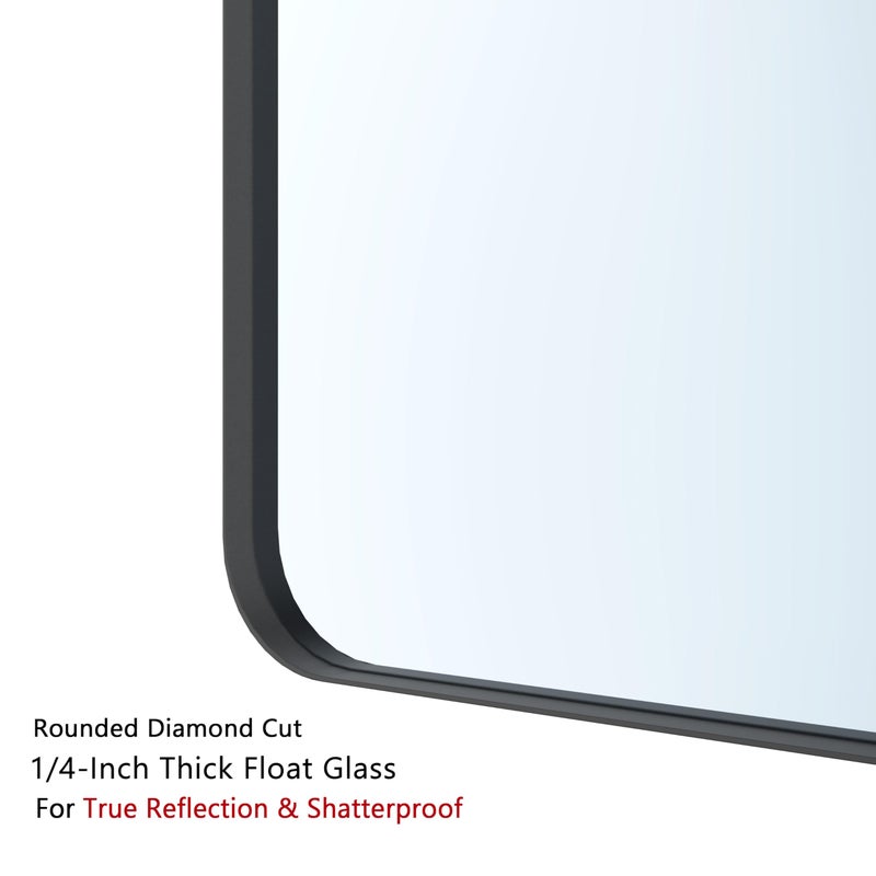 VocalStar Black Bathroom Mirror for Wall, 18 x 26 Inch Rounded Rectangle Metal Framed Bathroom Wall Vanity Mirror Farmhouse, 1/4-inch Shatterproof Glass | Ultra-Flush Hanging - Image 3