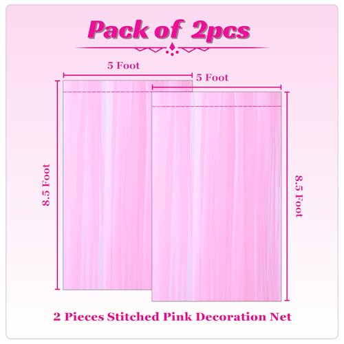 1iAM 2pcs Pink Decoration Net Curtains - Large Size, Stitched with Ribbon, Nylon Made, Reusable, Soft, Wrinkled Free, 8.5x5ft Each, Backdrop Net for Birthday, Anniversary Party Decoration - Image 2