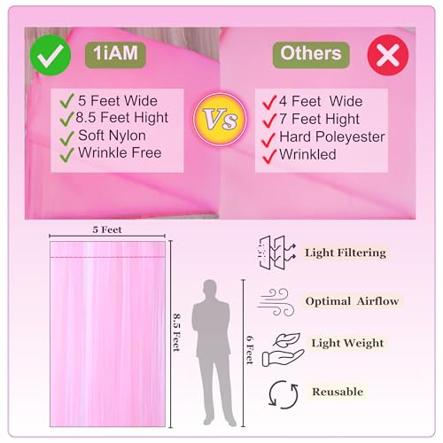 1iAM 2pcs Pink Decoration Net Curtains - Large Size, Stitched with Ribbon, Nylon Made, Reusable, Soft, Wrinkled Free, 8.5x5ft Each, Backdrop Net for Birthday, Anniversary Party Decoration - Image 4