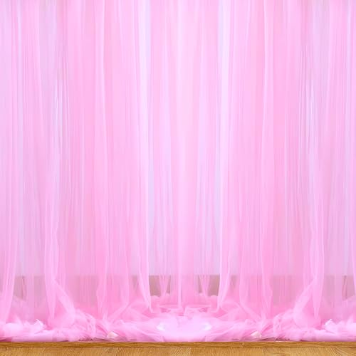 1iAM 2pcs Pink Decoration Net Curtains - Large Size, Stitched with Ribbon, Nylon Made, Reusable, Soft, Wrinkled Free, 8.5x5ft Each, Backdrop Net for Birthday, Anniversary Party Decoration - Image 1