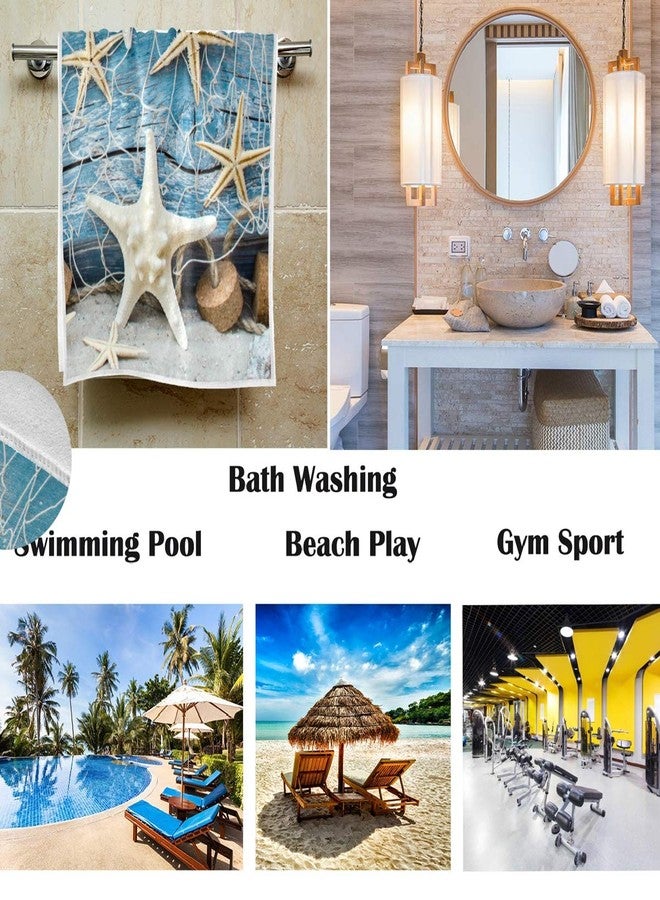 Pfrewn Starfish Seashell Tropical Beach Hand Towels 16x30 in Sea Ocean Marine Nautical Bathroom Towel Soft Absorbent Wooden Summer Small Bath Towel Kitchen Dish Guest Towel Home Bathroom Decorations - Image 2