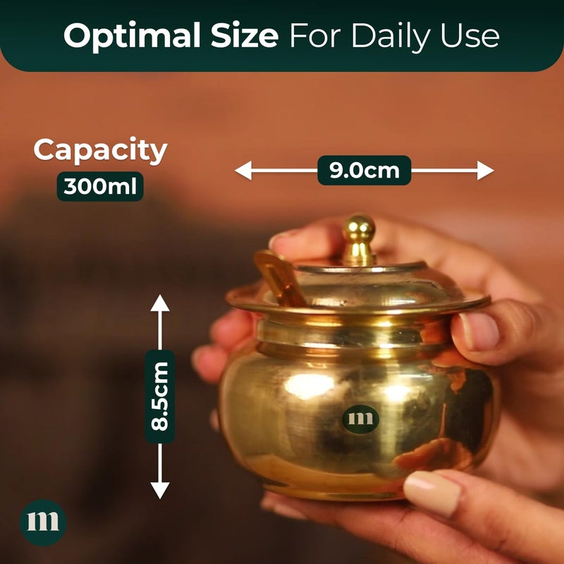 MARU Premium 300ml Brass Ghee Pot with Lid Spoon Classic Design for Ghee Oils and Kitchen Storage Durable Elegant and EcoFriendly Ghee Container For Kitchen - Image 2