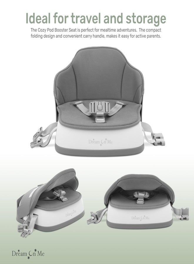 Dream On Me Cozy Pod Booster Seat with Removable Cover in Gray, Booster Seat for Kitchen Chair Includes a 3-Point Safety Harness with 2 Belts for Safety, Foldable & Easy to Carry - Image 5