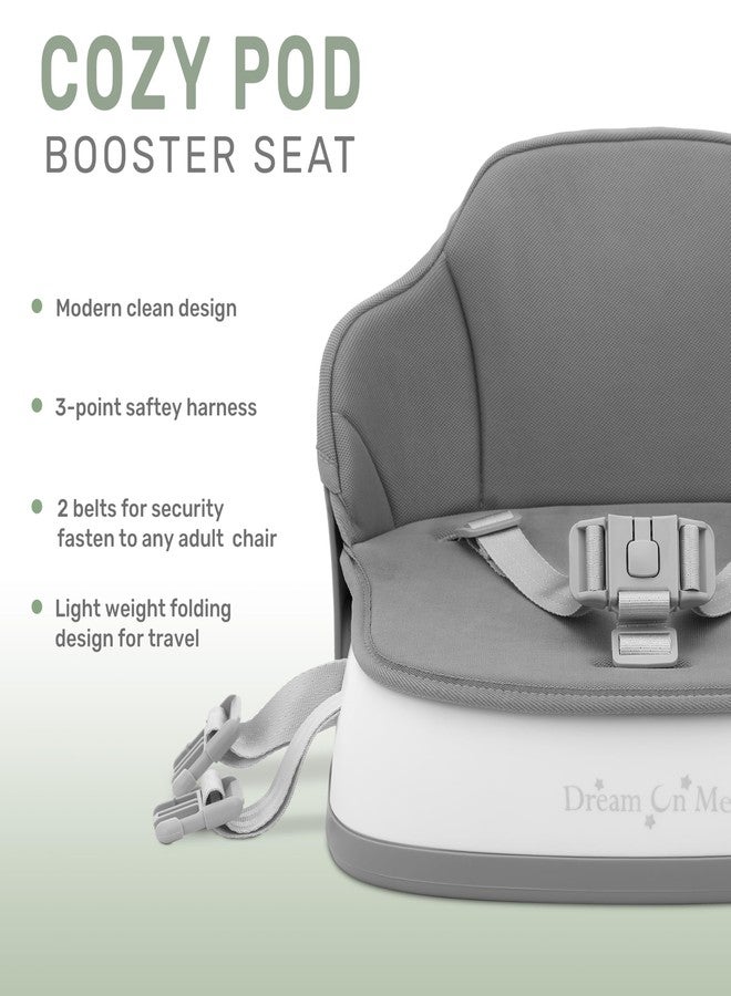 Dream On Me Cozy Pod Booster Seat with Removable Cover in Gray, Booster Seat for Kitchen Chair Includes a 3-Point Safety Harness with 2 Belts for Safety, Foldable & Easy to Carry - Image 3