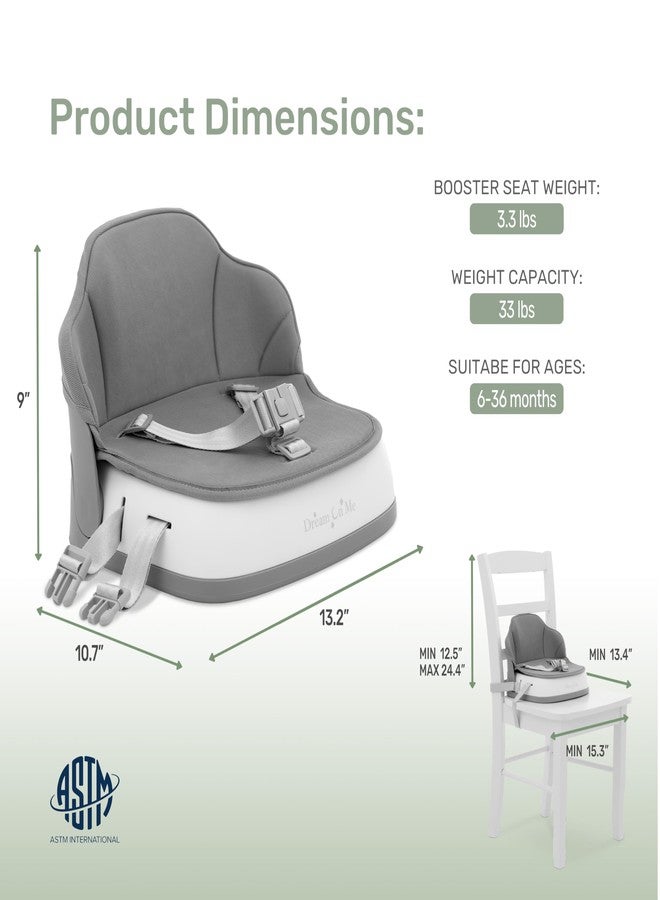 Dream On Me Cozy Pod Booster Seat with Removable Cover in Gray, Booster Seat for Kitchen Chair Includes a 3-Point Safety Harness with 2 Belts for Safety, Foldable & Easy to Carry - Image 4