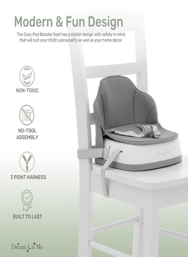 Dream On Me Cozy Pod Booster Seat with Removable Cover in Gray, Booster Seat for Kitchen Chair Includes a 3-Point Safety Harness with 2 Belts for Safety, Foldable & Easy to Carry - Image 2