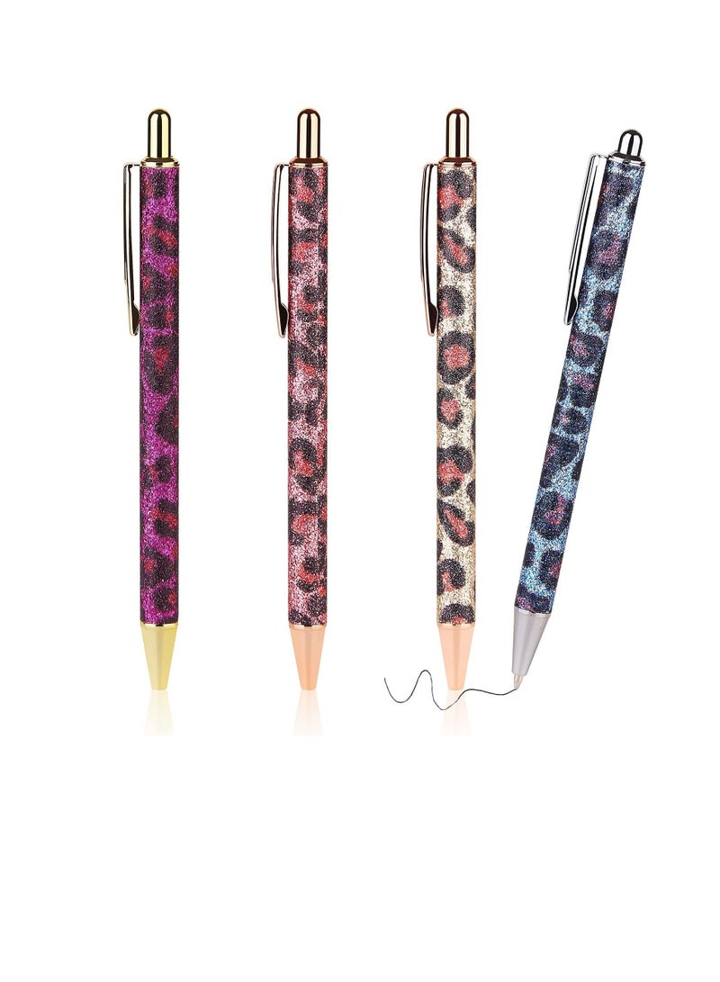 XiuWoo Ballpoint Pens  Comfortable Writing Metal Retractable Pretty Journaling Black Ink Medium Point 1.0 mm Click Cute Pens Office Supplies for Women & Men (4Pcs) - Image 1