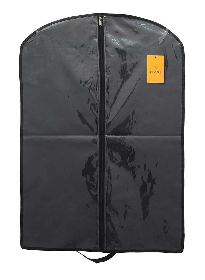 SRAJANAA Srajanaa Transparent MoistureProof Rexin Coat Suit Blazer Cover with Zip Closure Wardrobe Garment Bag Organizer Set of 1 Black Color Durable Protection for Clothes  - Image 1