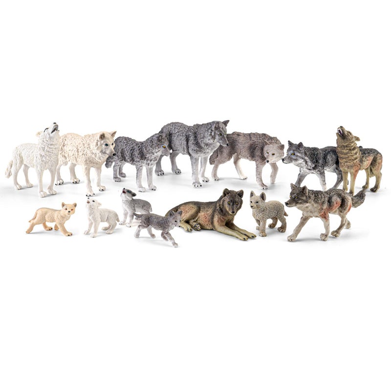 THINKBAY 14PCS Wolf Toy Animal Figurines Realistic Plastic Zoo Safari Animal Toys for Toddlers 3 4 5 6 7 Forest Wolf Animals Figures Educational Toy Cake Toppers Birthday Gift for Kids Boys Girls - Image 3