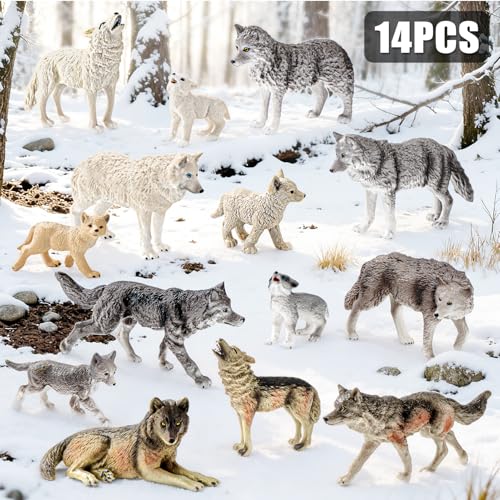 THINKBAY 14PCS Wolf Toy Animal Figurines Realistic Plastic Zoo Safari Animal Toys for Toddlers 3 4 5 6 7 Forest Wolf Animals Figures Educational Toy Cake Toppers Birthday Gift for Kids Boys Girls - Image 5