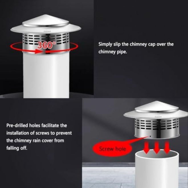 304 Stainless Steel Chimney Cap - Adjustable Rain Cap for 1.6" to 7.9" Fireplace & Stove Pipe, Durable Vent Cover with Screen for Clay Flue Tile (4.33") - Image 4