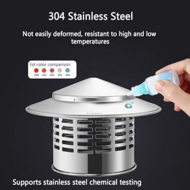 304 Stainless Steel Chimney Cap - Adjustable Rain Cap for 1.6" to 7.9" Fireplace & Stove Pipe, Durable Vent Cover with Screen for Clay Flue Tile (4.33") - Image 3