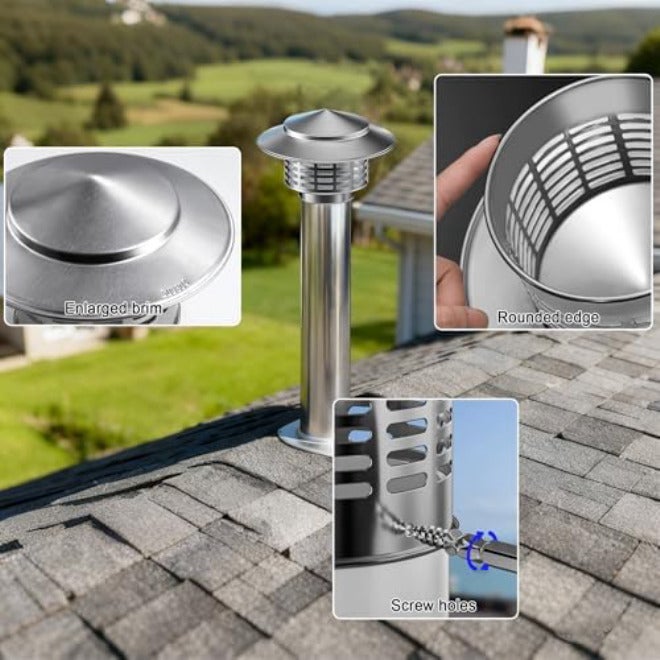 304 Stainless Steel Chimney Cap - Adjustable Rain Cap for 1.6" to 7.9" Fireplace & Stove Pipe, Durable Vent Cover with Screen for Clay Flue Tile (4.33") - Image 2