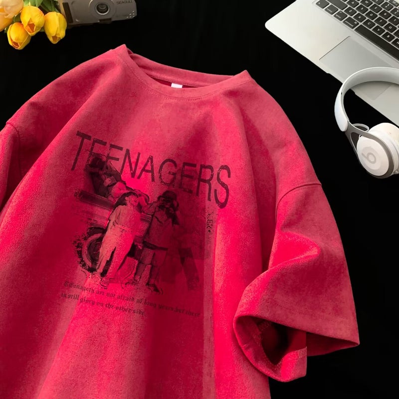 Suede Short-Sleeved T-Shirt Men'S Summer American Style Retro Fashion Brand Heavy Oversize Loose Half-Sleeved T-Shirt - Image 3