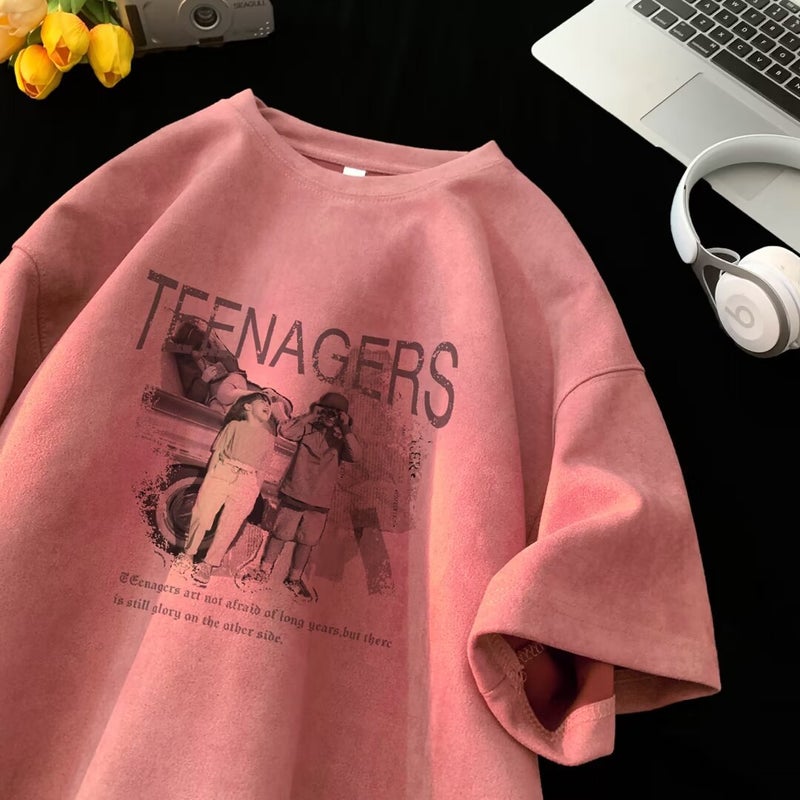 Suede Short-Sleeved T-Shirt Men'S Summer American Style Retro Fashion Brand Heavy Oversize Loose Half-Sleeved T-Shirt - Image 5
