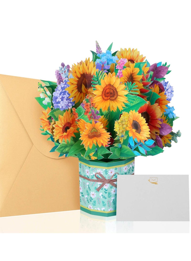 Art Paper Pop Up Cards Flower Floral Gift Anniversary Card Card for Wife Card for Mom Mother’s Day Card with Note Card and Envelope