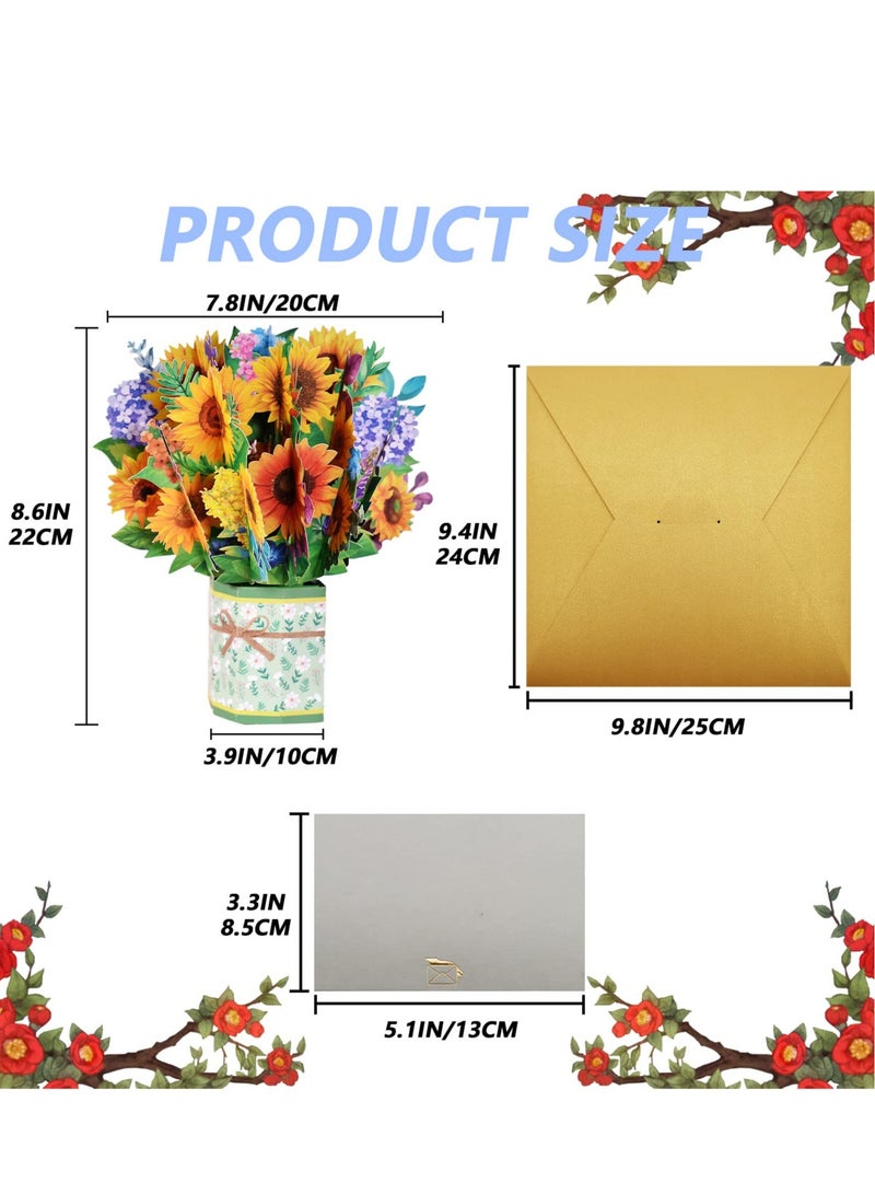 Art Paper Pop Up Cards Flower Floral Gift Anniversary Card Card for Wife Card for Mom Mother’s Day Card with Note Card and Envelope
