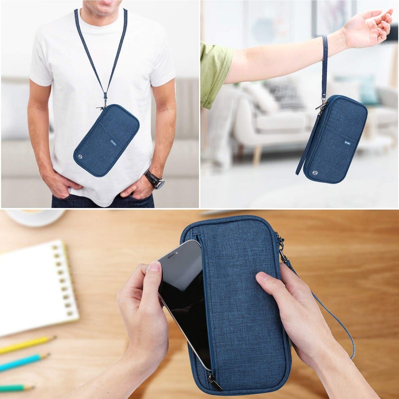 jiemei حامل جواز سفر عائلي RFID مقاوم للماء، منظم مستندات السفر، حقيبة كلاش بطاقة الائتمان للرجال والنساء - Image 2