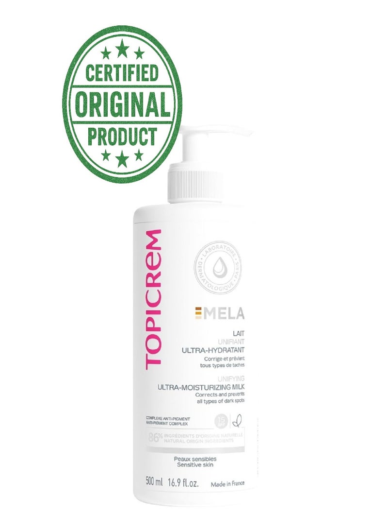 Topicrem Mela Lait Unifiant Ultra Hydratant Corps 500ml | Brightening Body Lotion for Sensitive Skin | 24H Deep Hydration, Evens Skin Tone & Reduces Dark Spots | New Formula