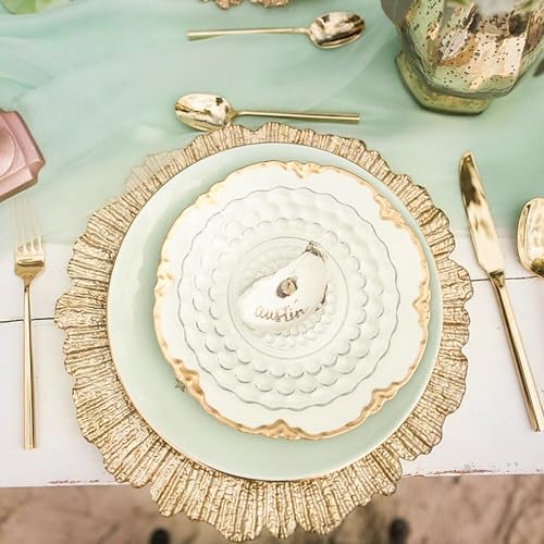 WUWEOT 12 Pack Gold Charger Plates, 12.7" Round Plastic Reef Plate Chargers with Flora Reef Design for Wedding Dinner Party Decoration - Image 4