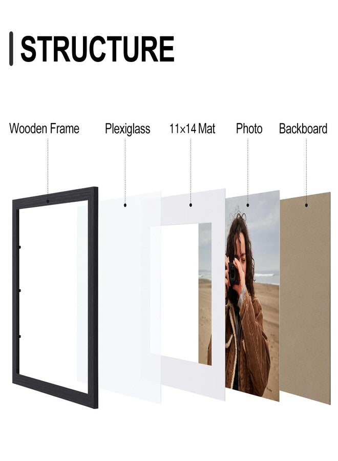 Vittanly 12x16 Picture Frames Set of 9, Shatter Resistant Plexiglass, Display 11x14 Pictures with Mat or 12x16 without Mat, Photo Frames for Wall Mount, Engineered Wood, Black - Image 2