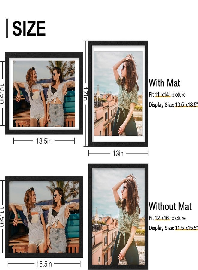 Vittanly 12x16 Picture Frames Set of 9, Shatter Resistant Plexiglass, Display 11x14 Pictures with Mat or 12x16 without Mat, Photo Frames for Wall Mount, Engineered Wood, Black - Image 3